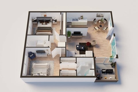 Floor plan for 2 beds, 2 baths, 1050 sqft